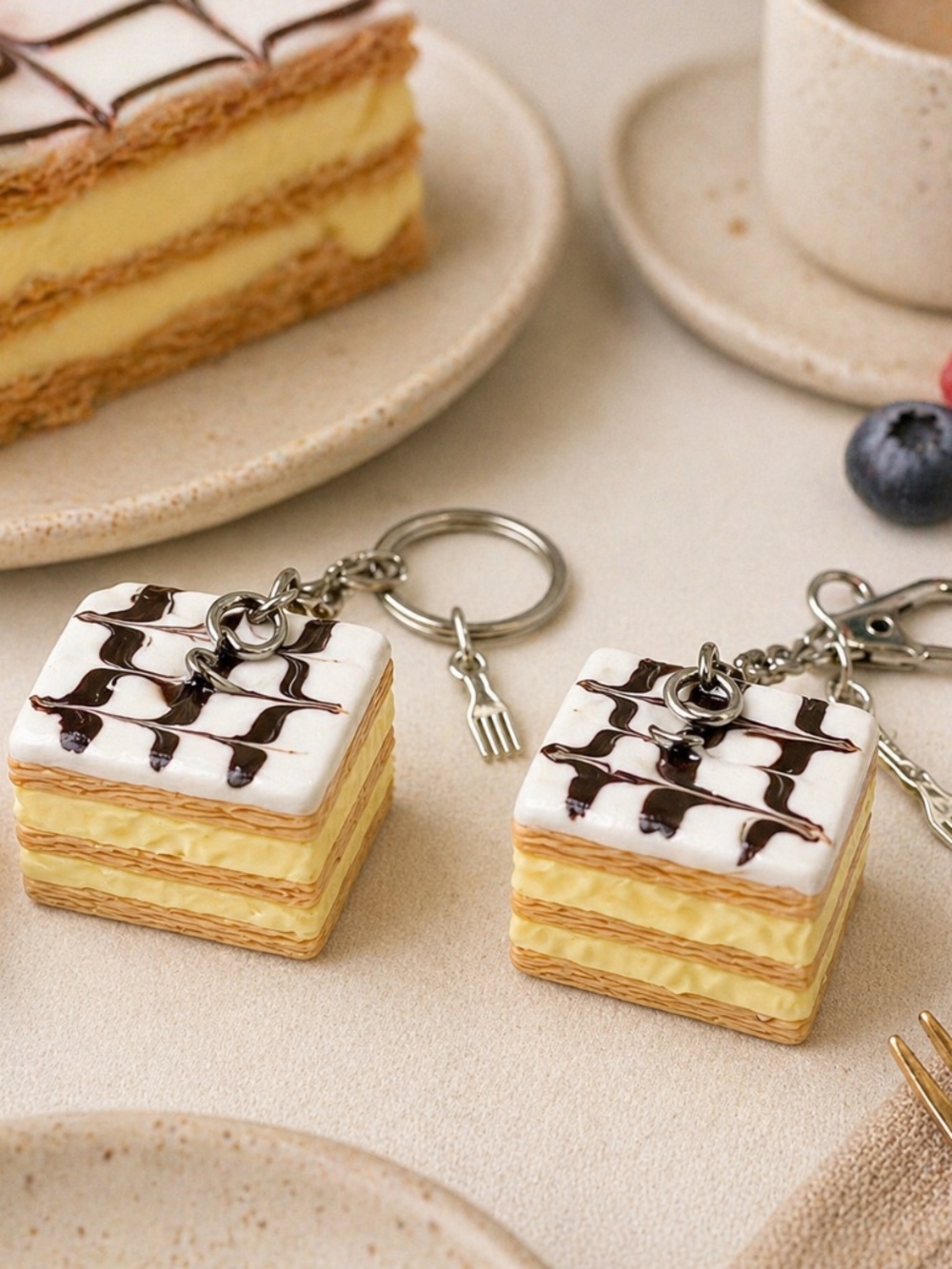 Napoleon Dessert Keychain or Bag Clip – Handmade Mille Feuille French Pastry